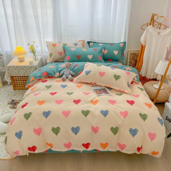 New Wash Cotton Four Piece Set Plant Flower Love Stripe Design Cashmere Brushed Pillowcase Bed Sheet Twin Bedding